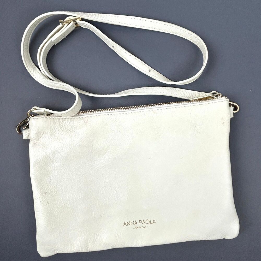 Anna Paola Italian Leather Woven Crossbody Purse Cream 11 X 7.5 - Picture 2 of 15